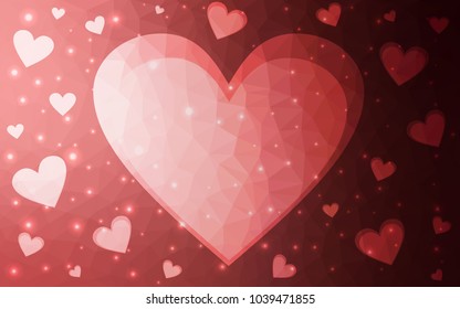 Light Pink, Red vector love background with heart. Paper note. Valentine's greeting polygonal card. Triangular illustration for your business. Stock template for your design.
