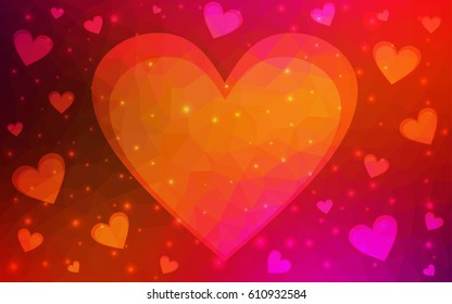Light Pink, Red vector love background with heart. Paper note. Valentine's greeting polygonal card. Triangular illustration for your business. Stock template for your design.