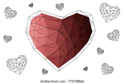 Light Pink, Red vector love background with heart. Paper note. Valentine's greeting polygonal card. Triangular illustration for your business. Stock template for your design.
