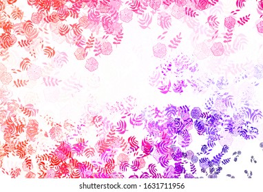 Light Pink, Red vector natural pattern with leaves, flowers. Illustration with doodles on abstract template. Hand painted design for web, leaflets.