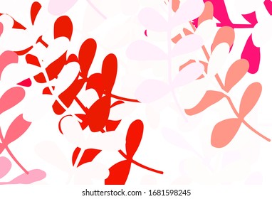 Pintura natural rosa claro, vector rojo con hojas. Nueva ilustración colorida en estilo doodle con hojas. Nueva plantilla para su diseño.