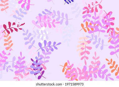 Light Pink, Red vector natural pattern with leaves. Glitter abstract illustration with doodles and leaves. New template for your design.