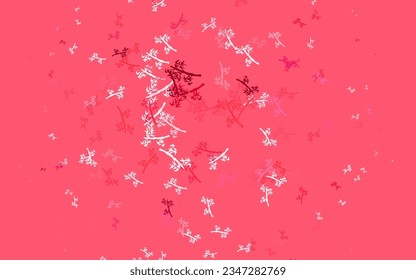 Light Pink, Red vector natural background with branches. Doodle illustration of leaves and branches in Origami style. New template for your design.