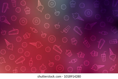 Light Pink, Red vector pattern with delicious cookies. Decorative shining illustration with sweets on abstract template. Design for ad, poster, banner of cafes or restaurants.