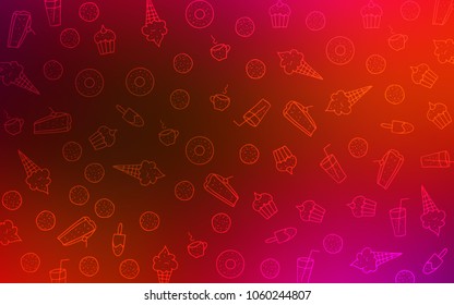 Light Pink, Red vector pattern with delicious cookies. Illustration with set of sweet food in doodle style. Pattern for ad, booklets, leaflets of restaurants.