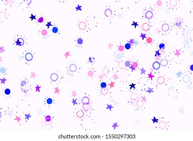 Light Pink, Red vector pattern with simple suns, stars. Modern geometrical abstract illustration with stars, suns. Template for cosmic backgrounds.