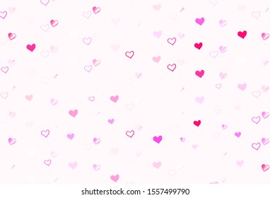 Light Pink, Red vector pattern with colorful hearts. Blurred decorative design in doodle style with hearts. Pattern for valentine's ad, booklets.