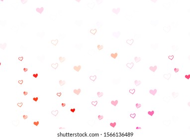 Light Pink, Red vector pattern with colorful hearts. Glitter abstract illustration with colorful hearts in romantic style. Pattern for marriage gifts, congratulations.