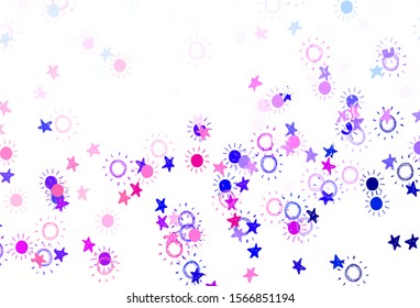 Light Pink, Red vector pattern with simple suns, stars. Modern geometrical abstract illustration with stars, suns. Template for cosmic backgrounds.