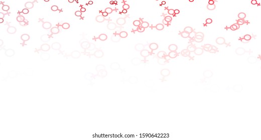Light Pink, Red vector pattern with feminism elements. Illustration with signs of women's strength and power. Background for cell phones.