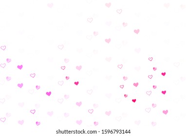 Light Pink, Red vector pattern with colorful hearts. Blurred decorative design in doodle style with hearts. Pattern for valentine's ad, booklets.