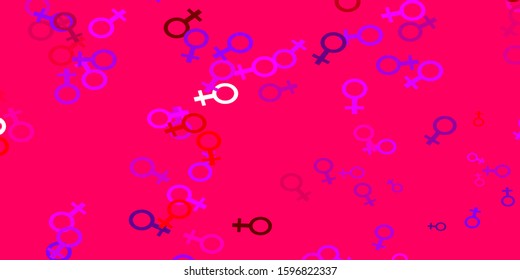 Light Pink, Red vector pattern with feminism elements. Simple design in abstract style with women’s rights activism. Sample for your web designers.