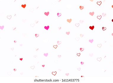Light Pink, Red vector pattern with colorful hearts. Glitter abstract illustration with colorful hearts in romantic style. Pattern for marriage gifts, congratulations.