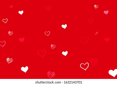 Light Pink, Red vector pattern with colorful hearts. Hearts on blurred abstract background with colorful gradient. Pattern for marriage gifts, congratulations.