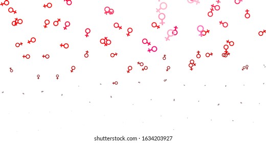 Light Pink, Red vector pattern with feminism elements. Colorful illustration with gradient feminism shapes. Elegant design for wallpapers.