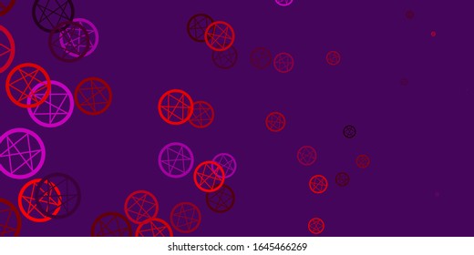 Light Pink, Red vector pattern with magic elements. Colorful vintage illustration with gradient alchemy shapes. Background for esoteric, mystic designs.