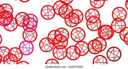 Light Pink, Red vector pattern with magic elements. Colorful vintage illustration with gradient alchemy shapes. Simple design for occult depiction.