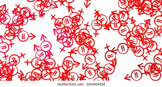 Light Pink, Red vector pattern with feminism elements. Colorful feminism symbols with a gradient in modern style. Background for International Women’s Day.