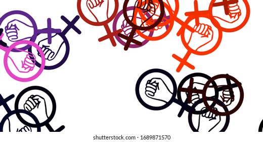 Light Pink, Red vector pattern with feminism elements. Colorful illustration with gradient feminism shapes. Best design to show the power of women.