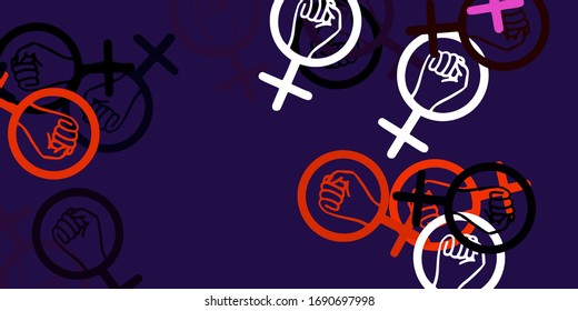 Light Pink, Red vector pattern with feminism elements. Colorful illustration with gradient feminism shapes. Best design to show the power of women.