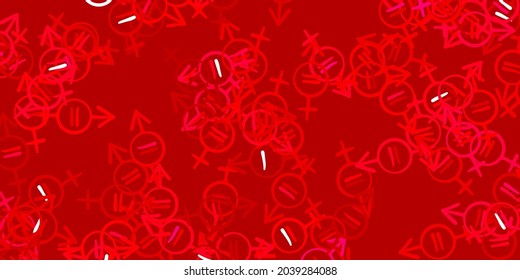 Light Pink, Red vector pattern with feminism elements. Colorful feminism symbols with a gradient in modern style. Background for International Women’s Day.