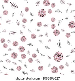 Light Pink, Red vector seamless doodle background with leaves and flowers. Abstract illustration with leaves, flowers in doodles style. Template for backgrounds of cell phones.
