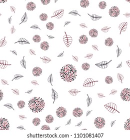 Light Pink, Red vector seamless natural pattern with leaves and flowers. Glitter abstract illustration with leaves and flowers. Hand painted design for web, leaflet, textile.