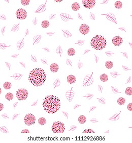 Light Pink, Red vector seamless natural backdrop with leaves and flowers. Decorative design in Indian style on white background. Pattern for colorful books and pages for kids.