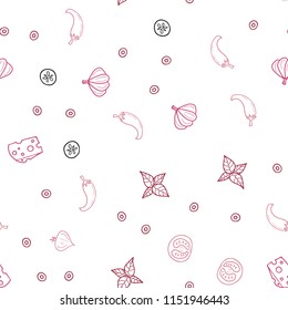 Light Pink, Red vector seamless cover with cuisine gourmet. Blurred decorative design of snacks in doodle style. Pattern for ads of breakfast, lunch, dinner.