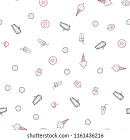 Light Pink, Red vector seamless texture with delicious snacks. Fast Food on blurred abstract background with colorful gradient. Pattern for ad, booklets, leaflets of restaurants.