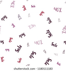 Light Pink, Red vector seamless cover with symbols of 40 % sales. Gradient illustration with discount signs on white backdrop. Template for season sales, shopping ads.