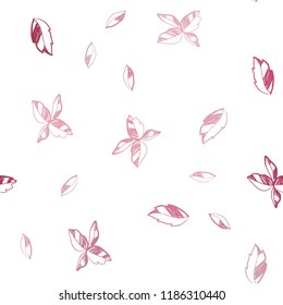 Light Pink, Red vector seamless doodle background with leaves. Colorful illustration in doodle style with leaves. Pattern for trendy fabric, wallpapers.