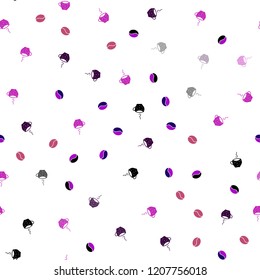 Light Pink, Red vector seamless template with cups of coffee, beans. Glitter abstract backdrop with gradient mugs, coffee grains. Pattern for ads of breakfast, lunch, dinner.