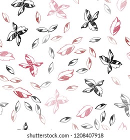 Light Pink, Red vector seamless doodle texture with leaves. Decorative illustration with doodles on abstract template. Pattern for design of fabric, wallpapers.