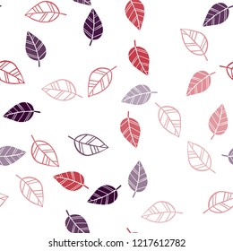 Light Pink, Red vector seamless doodle texture with leaves. Shining colored illustration with leaves in doodle style. Design for textile, fabric, wallpapers.