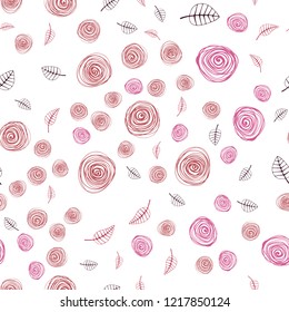 Light Pink, Red vector seamless doodle texture with leaves and flowers. Creative illustration in blurred style with leaves, flowers. Design for textile, fabric, wallpapers.
