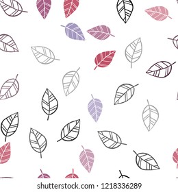 Light Pink, Red vector seamless elegant wallpaper with leaves. Colorful illustration in doodle style with leaves. Trendy design for wallpaper, fabric makers.