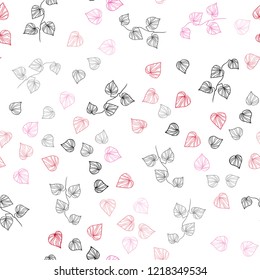 Light Pink, Red vector seamless doodle texture with leaves. leaves on blurred abstract background with gradient. Pattern for design of window blinds, curtains.