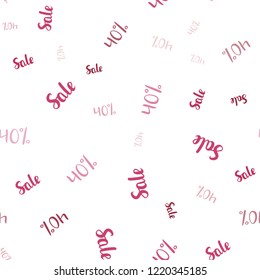 Light Pink, Red vector seamless texture with selling prices 40 %. Gradient illustration with discount signs on white backdrop. Pattern for ads, posters, banners of sales.