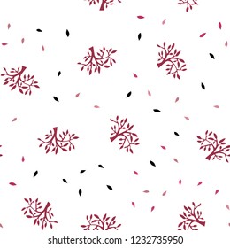 Light Pink, Red vector seamless natural backdrop with leaves, branches. Modern abstract illustration with leaves and branches. Design for textile, fabric, wallpapers.