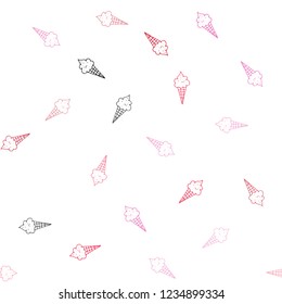 Light Pink, Red vector seamless pattern with cold ice-cream. Decorative design of ice-cream cones in doodle style. Pattern for ads of breakfast, lunch, dinner.