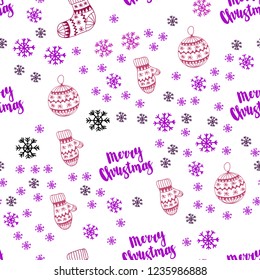 Light Pink, Red vector seamless texture with colored snowflakes, balls, socks, mittens. Shining colorful illustration in christmas style. Design for wallpaper, fabric makers.