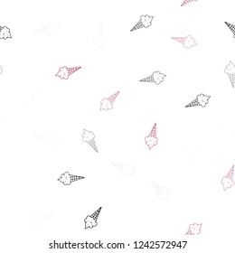 Light Pink, Red vector seamless template with tasty ice-cream. Glitter abstract sketch with ice-cream cones. Pattern for ads of breakfast, lunch, dinner.