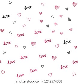 Light Pink, Red vector seamless backdrop with phrase LOVE YOU, hearts. Design in doodle style with text LOVE YOU, hearts. Design for wallpaper, fabric makers.