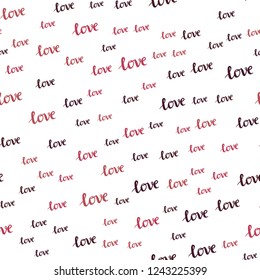Light Pink, Red vector seamless cover with quote LOVE YOU. Decorative design in doodle style with text LOVE YOU. Texture for window blinds, curtains.