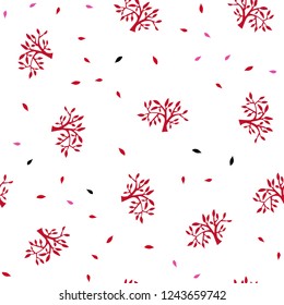 Light Pink, Red vector seamless doodle background with leaves, branches. Decorative design in Indian style on white background. Design for textile, fabric, wallpapers.