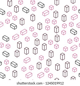 Light Pink, Red vector seamless, isometric pattern in square style. Glitter abstract illustration with rectangular shapes. Pattern for design of fabric, wallpapers.