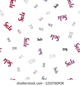 Light Pink, Red vector seamless template with 30, 50, 70% selling. Colored words of sales with gradient on white background. Design for business ads, commercials.