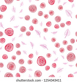 Light Pink, Red vector seamless abstract background with leaves and flowers. Decorative design in Indian style on white background. Template for business cards, websites.