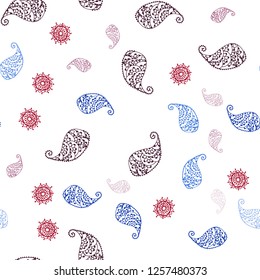 Light Pink, Red vector seamless doodle texture with leaves and flowers. Sketchy doodles on white background. Template for business cards, websites.